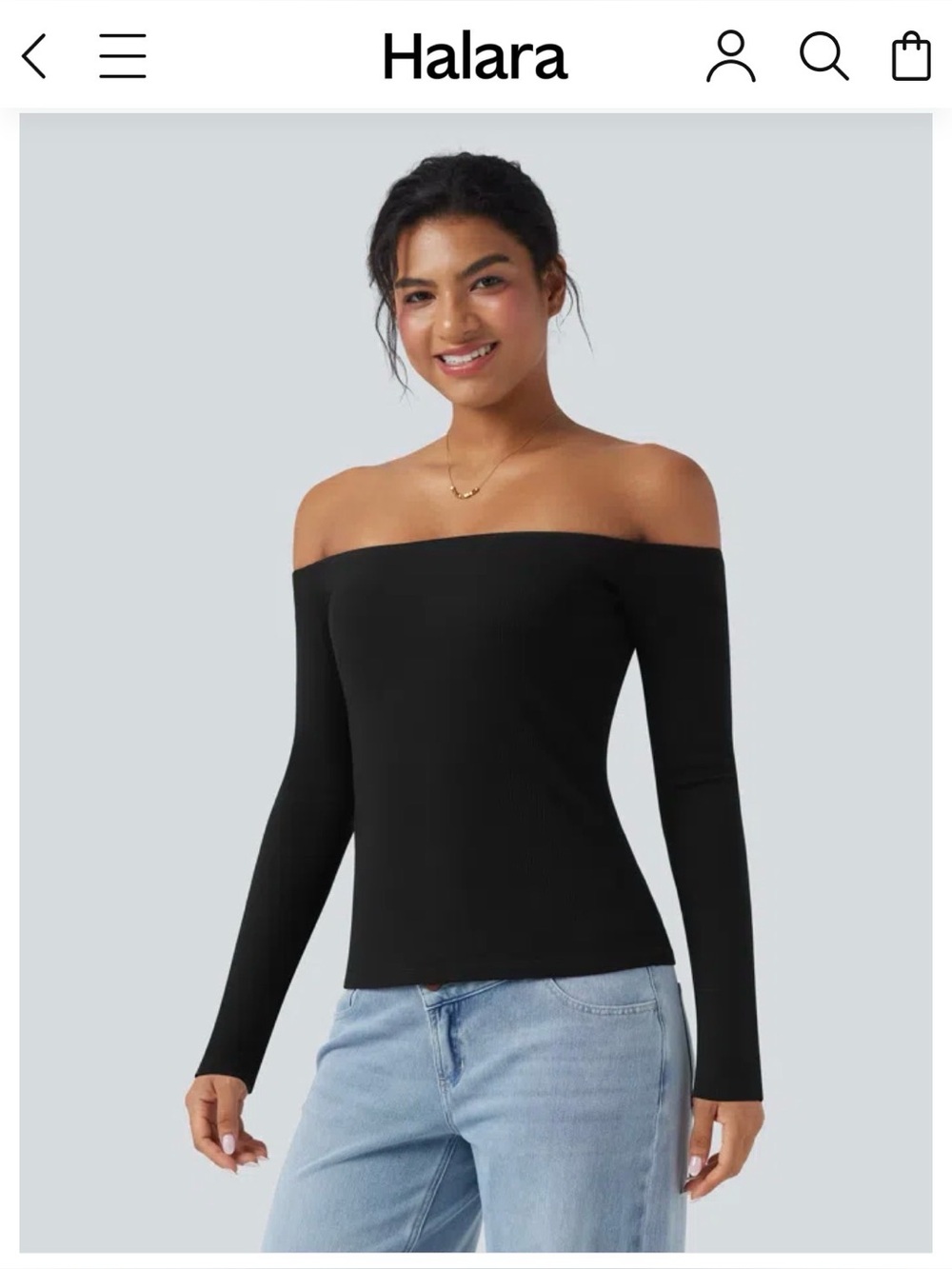 HALARA Black Off-the-Shoulder Long Sleeve Top